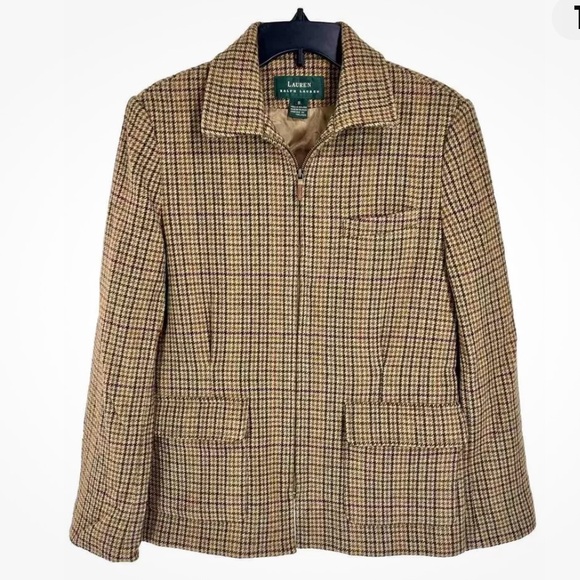 Lauren Ralph Lauren lamb wool houndstooth plaid zip up riding  jacket si… - Picture 1 of 10